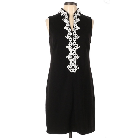 Vince Camuto Black Mandarin Collar Sleeveless Preppy Shift Dress 10 Old Money - Picture 1 of 6